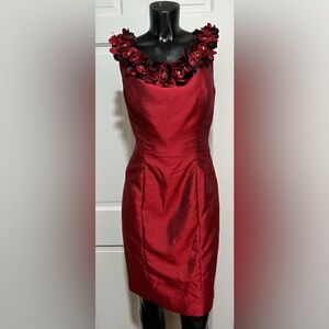 Red Formal Womens Pageant Mother of The Bride Dress Floral Beaded Size 12